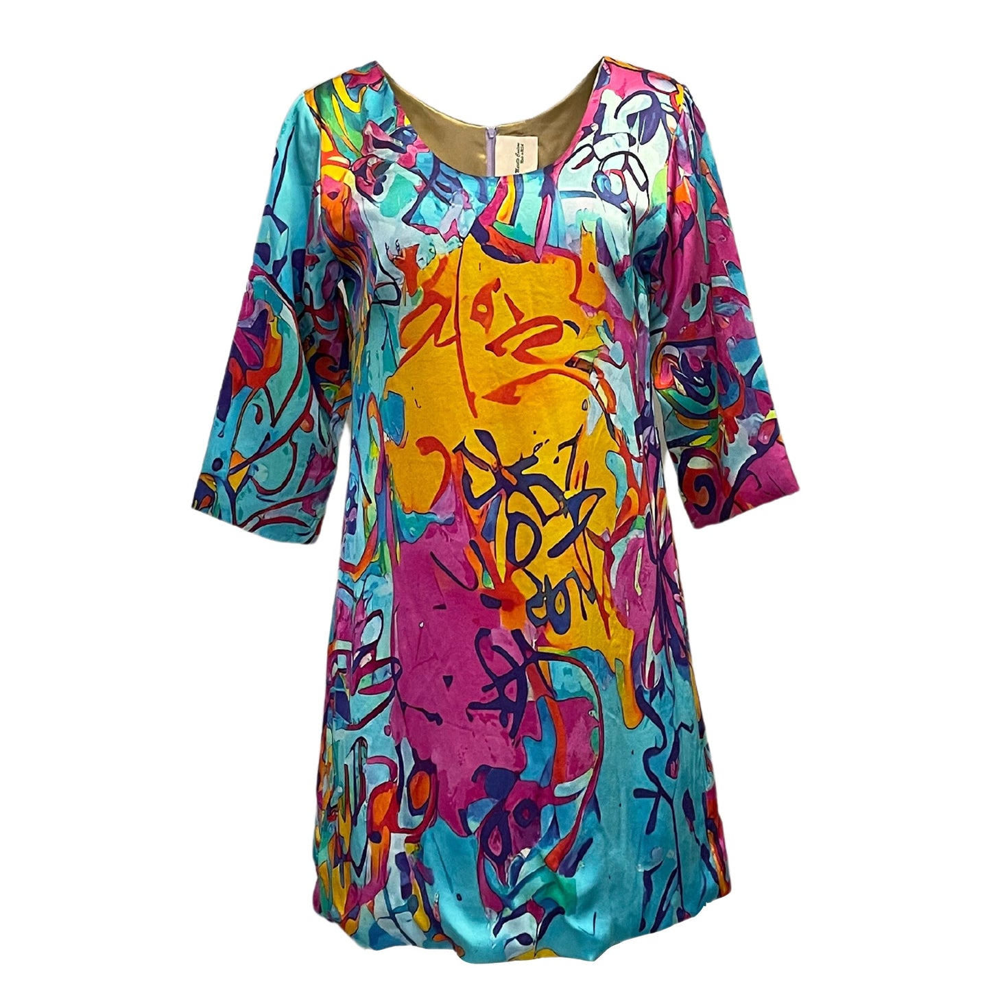 SHORT SILK DRESS IN WYNWOOD SPLASH BLUE