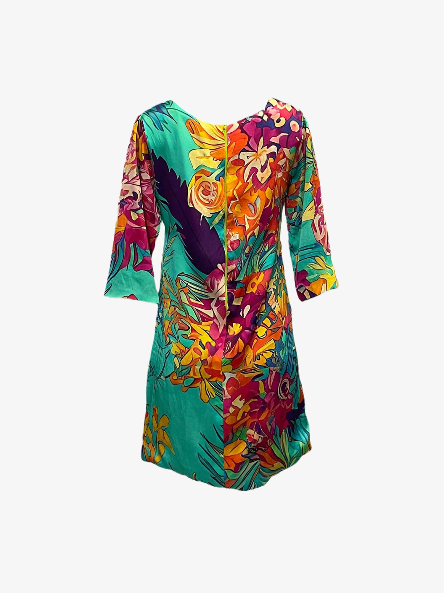 Short Silk Dress In Florida Azelea Green - Image 2