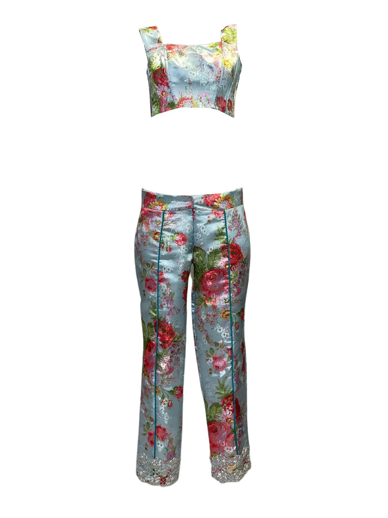 Jacquard Suite Embroidered Corset Top And Pants