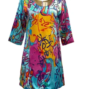 Short Silk Dress In Wynwood Splash Blue