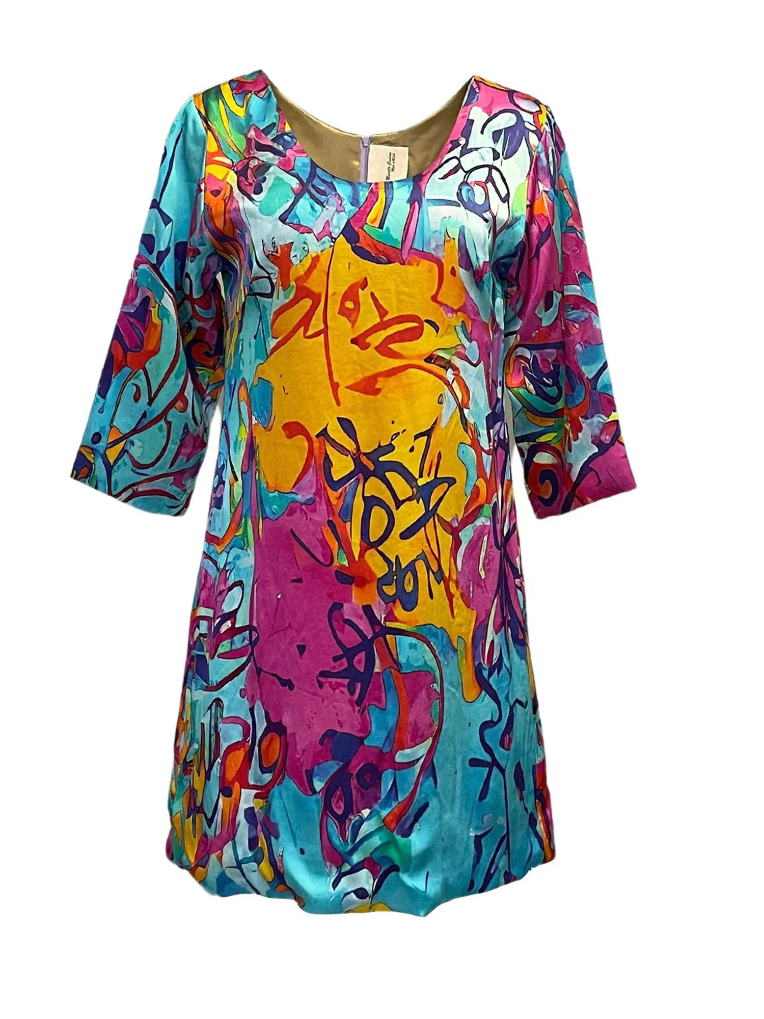 Short Silk Dress In Wynwood Splash Blue